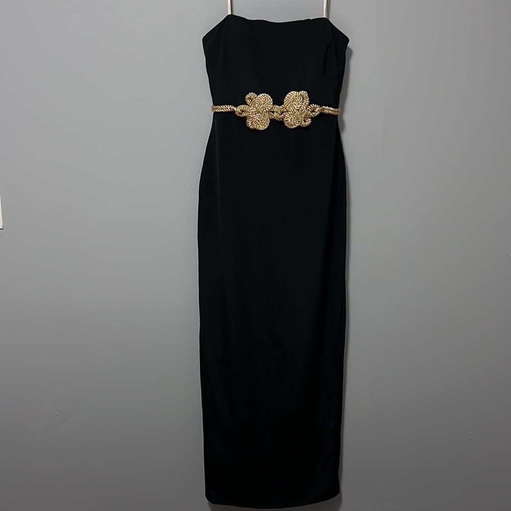 MARCHESA notte Black silk satin long strapless gown🖤